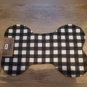 Woof And Company Dog Mat Black White Checkered Pet Bowl Bone Dinner Mat New